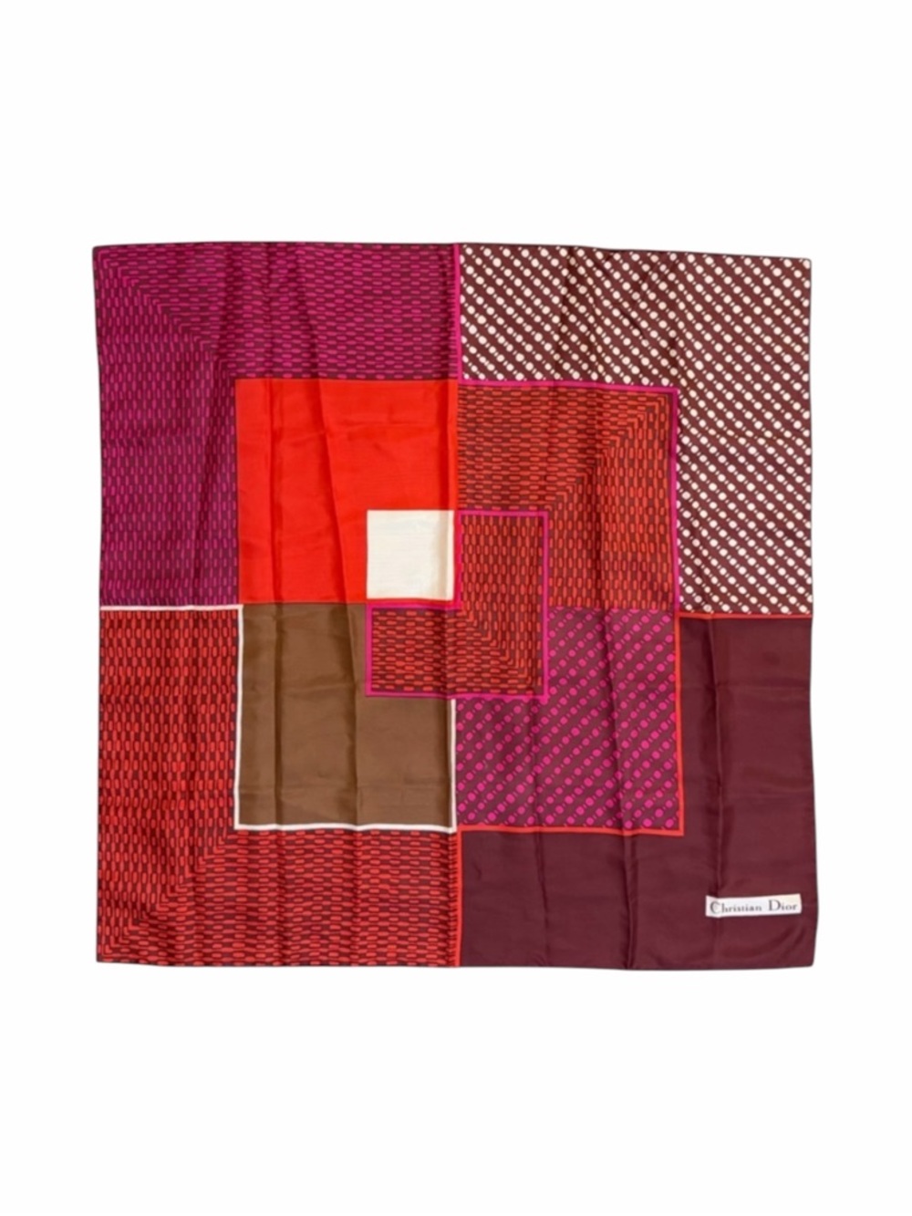 Christian Dior Vintage 100% Silk Square Scarf – Geometric Block Print - Picture 1 of 7